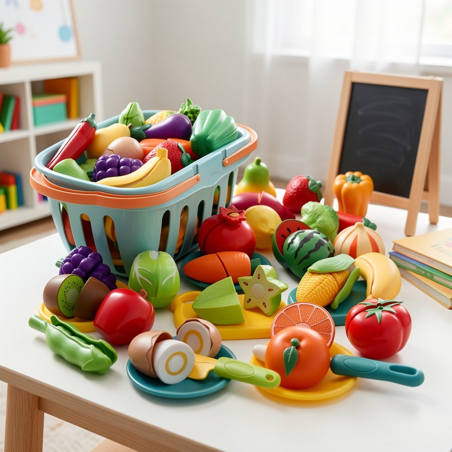 20-Piece Mini Cuttable Fruit, Vegetable & Pizza Pretend Kitchen Playset