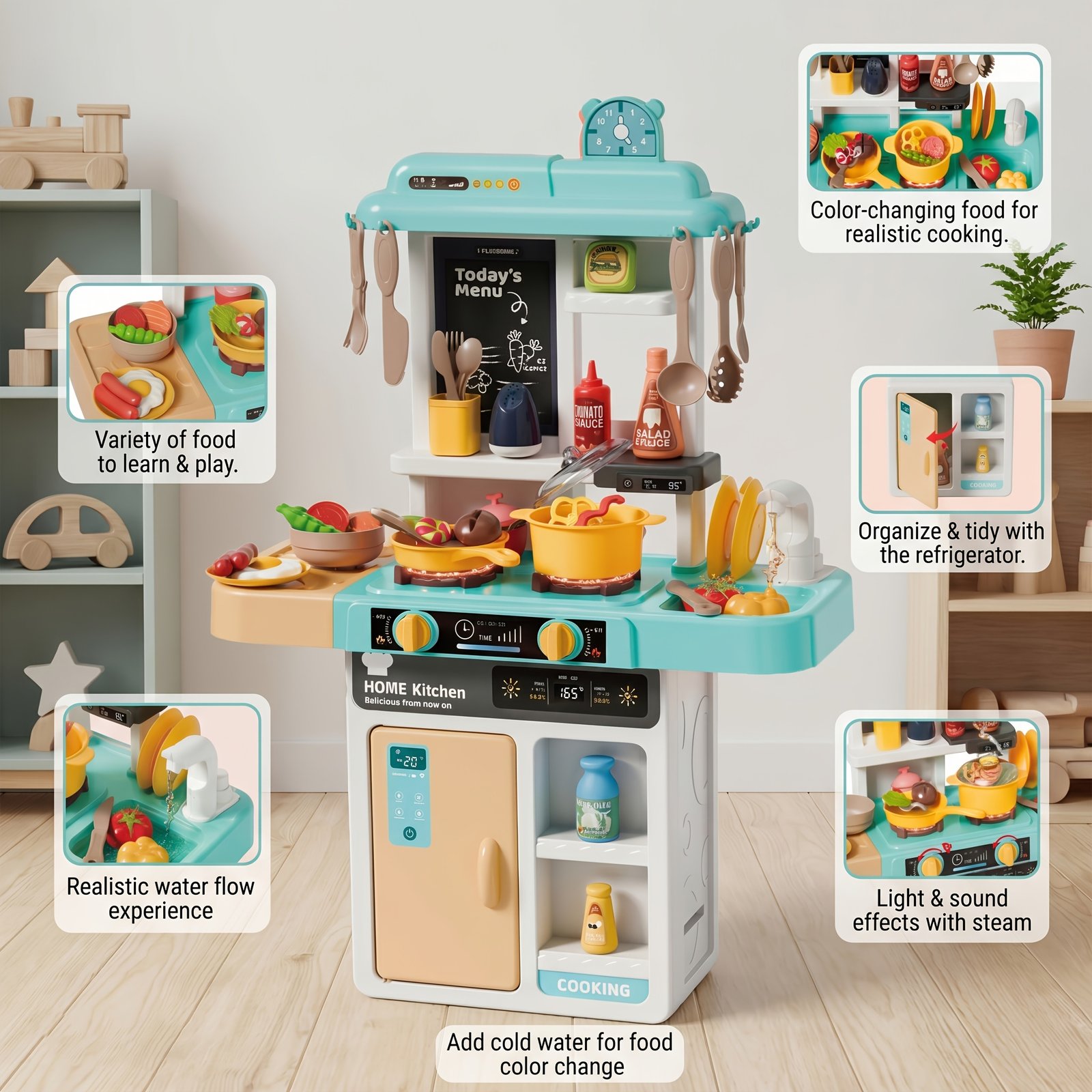 Gaojia Spray Kitchen Playset with Sink, Fruits & Vegetables