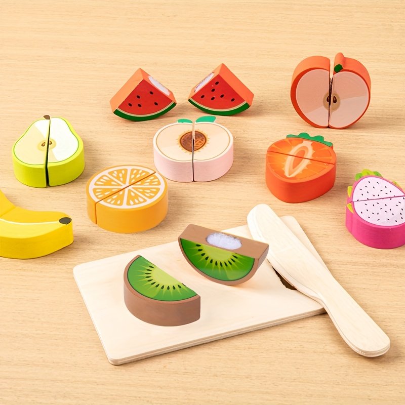 Wooden Pretend Kitchen Cutting Food Playset