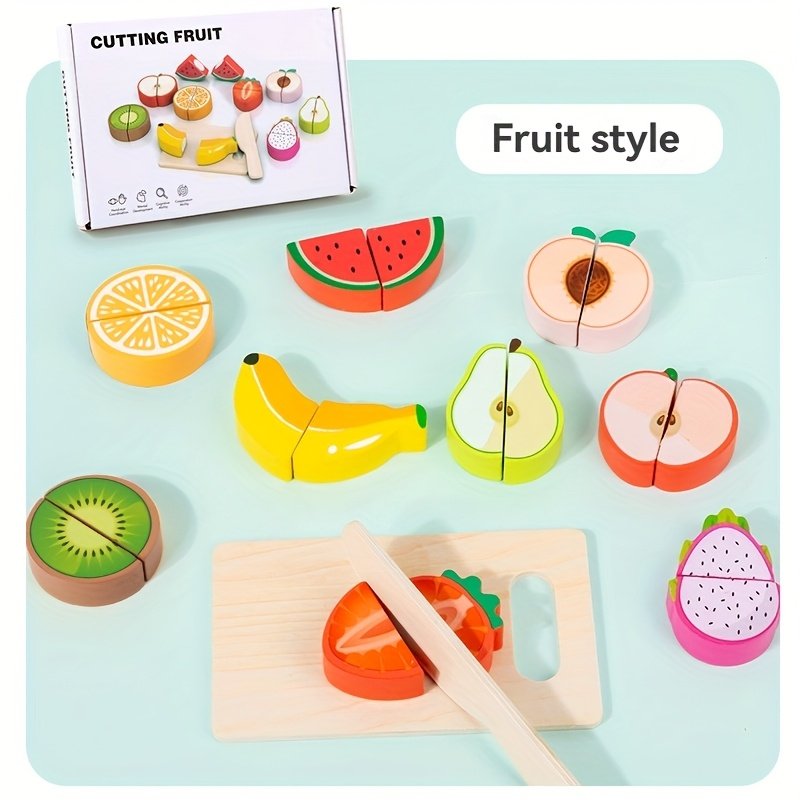 Wooden Pretend Kitchen Cutting Food Playset