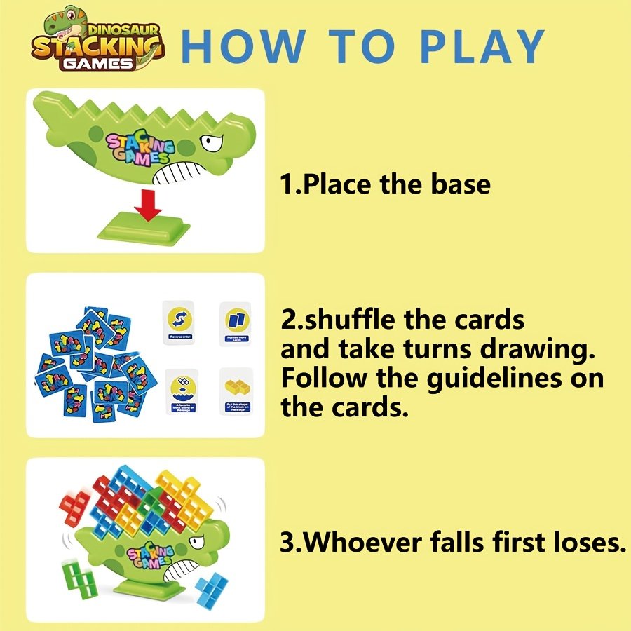 64-Piece Dinosaur Tetra Tower Balancing Game for 2+ Players