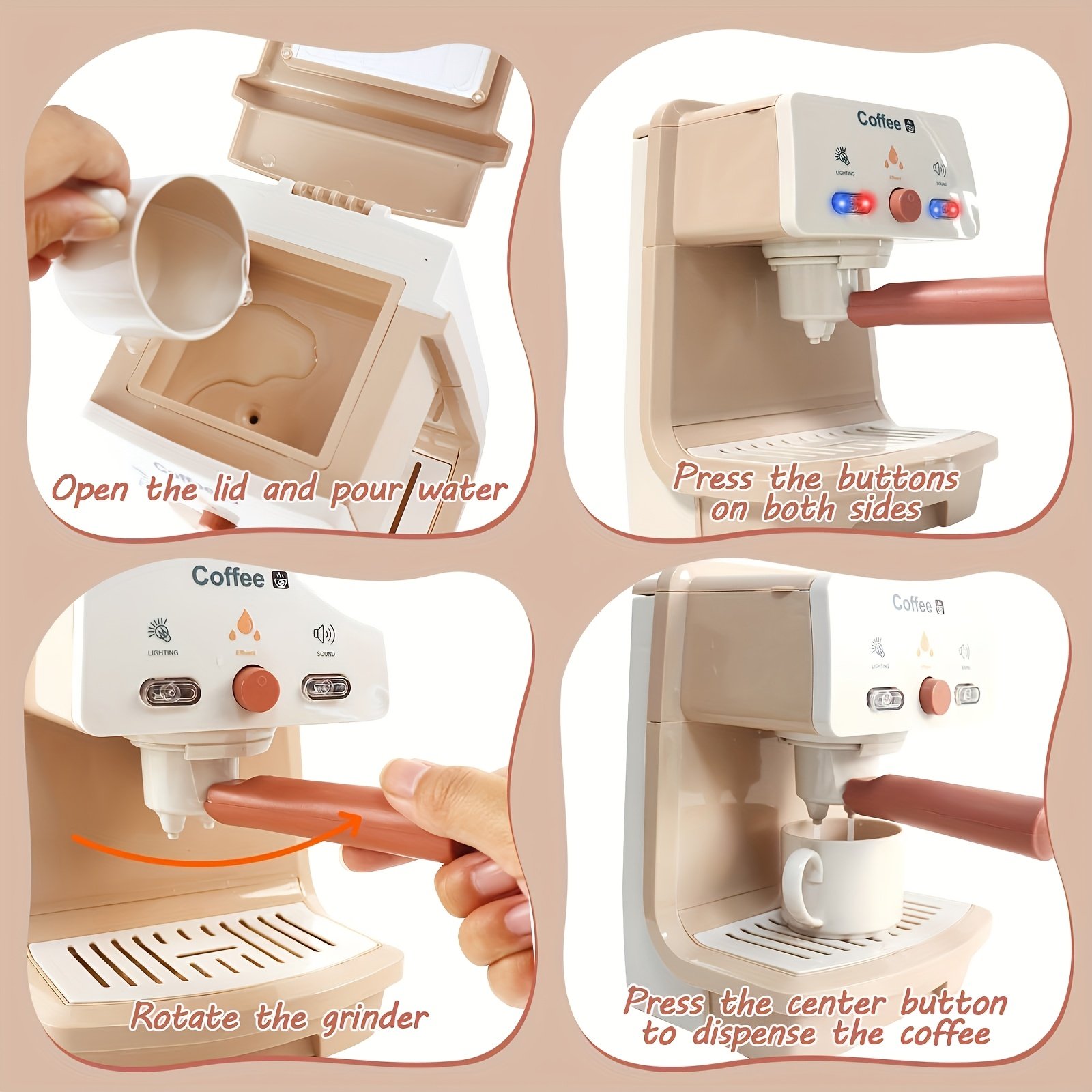 Kids’ Coffee Machine & Cup Pretend Kitchen Playset