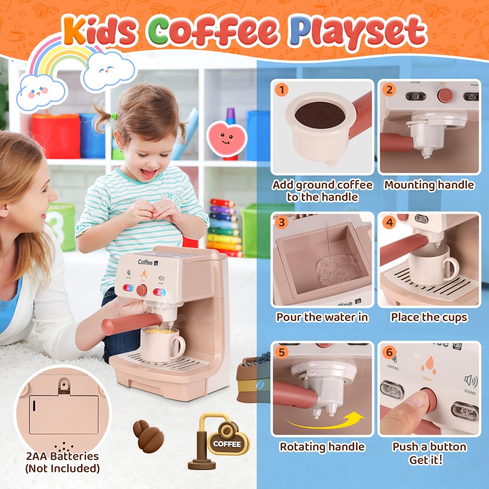 Kids’ Coffee Machine & Cup Pretend Kitchen Playset