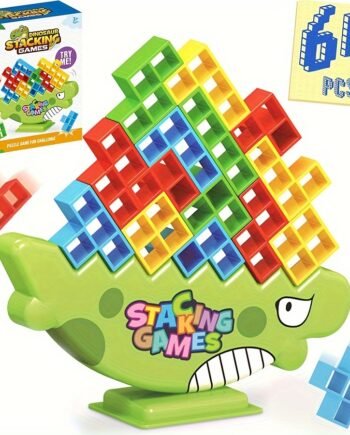 64-Piece Dinosaur Tetra Tower Balancing Game for 2+ Players