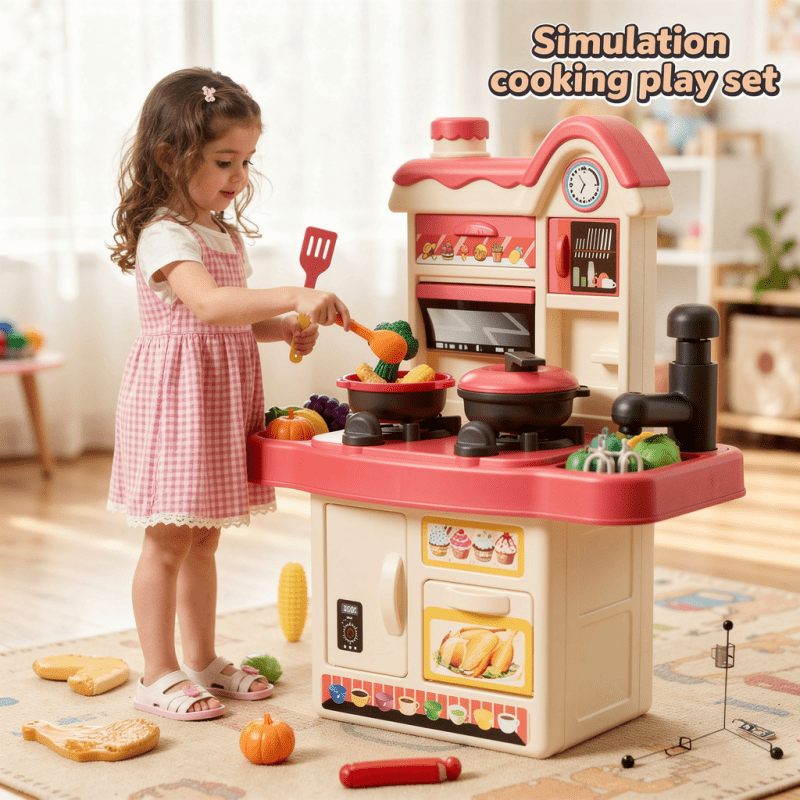 Kids’ Kitchen Sink, Stove & Cooking Pretend Playset