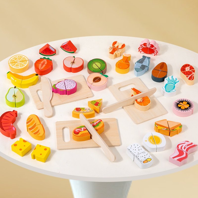 Wooden Pretend Kitchen Cutting Food Playset