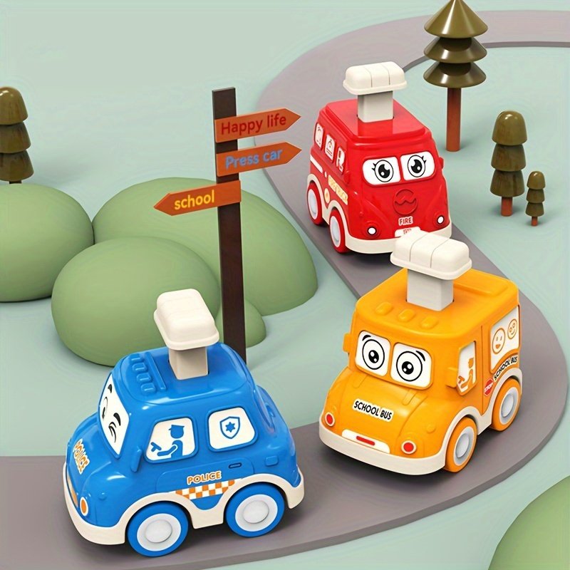 Press-and-Go Inertia Cartoon Vehicle Set