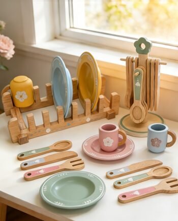 Wooden Pretend Kitchen Accessory Set for Children Aged 3–5