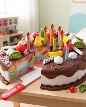 37-Piece Kids’ Cutting Food & DIY Birthday Cake Pretend Kitchen Set