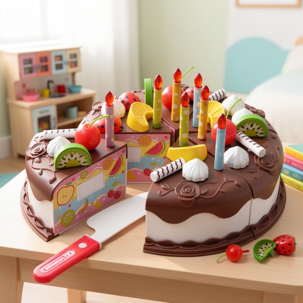 37-Piece Kids’ Cutting Food & DIY Birthday Cake Pretend Kitchen Set
